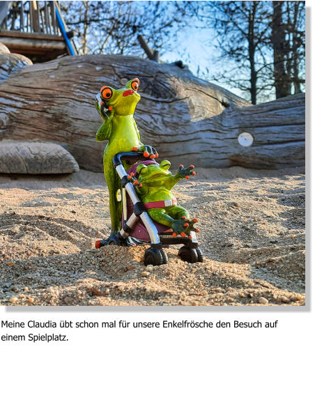 Meine Claudia übt schon mal für unsere Enkelfrösche den Besuch auf einem Spielplatz.